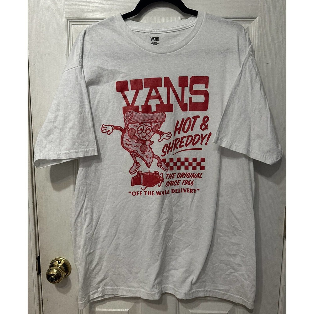 Vans White T-Shirt with Red Graphic "Hot & Shreddy!"